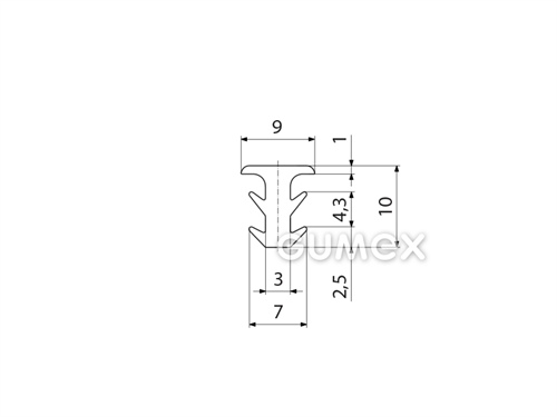 "T" Silikonprofil, 10x9/3mm, 70°ShA, ISO 3302-1 E2, -60°C/+180°C, transparent, 
